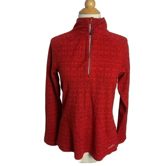 Eddie Bauer L‎ red boho print 3/4 zip comfort fleece quick drying jacket - Picture 1 of 6